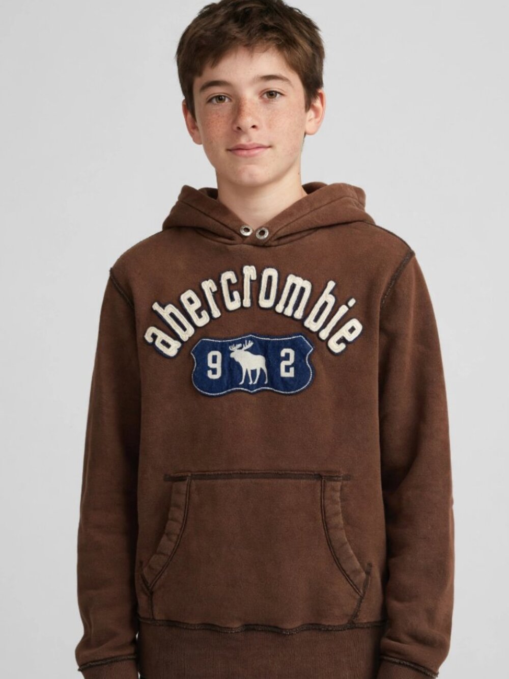 Abercrombie Kids Hoodie Boys XL 15/16 Brown 92 Moose Logo Vintage Y2K Pullover S